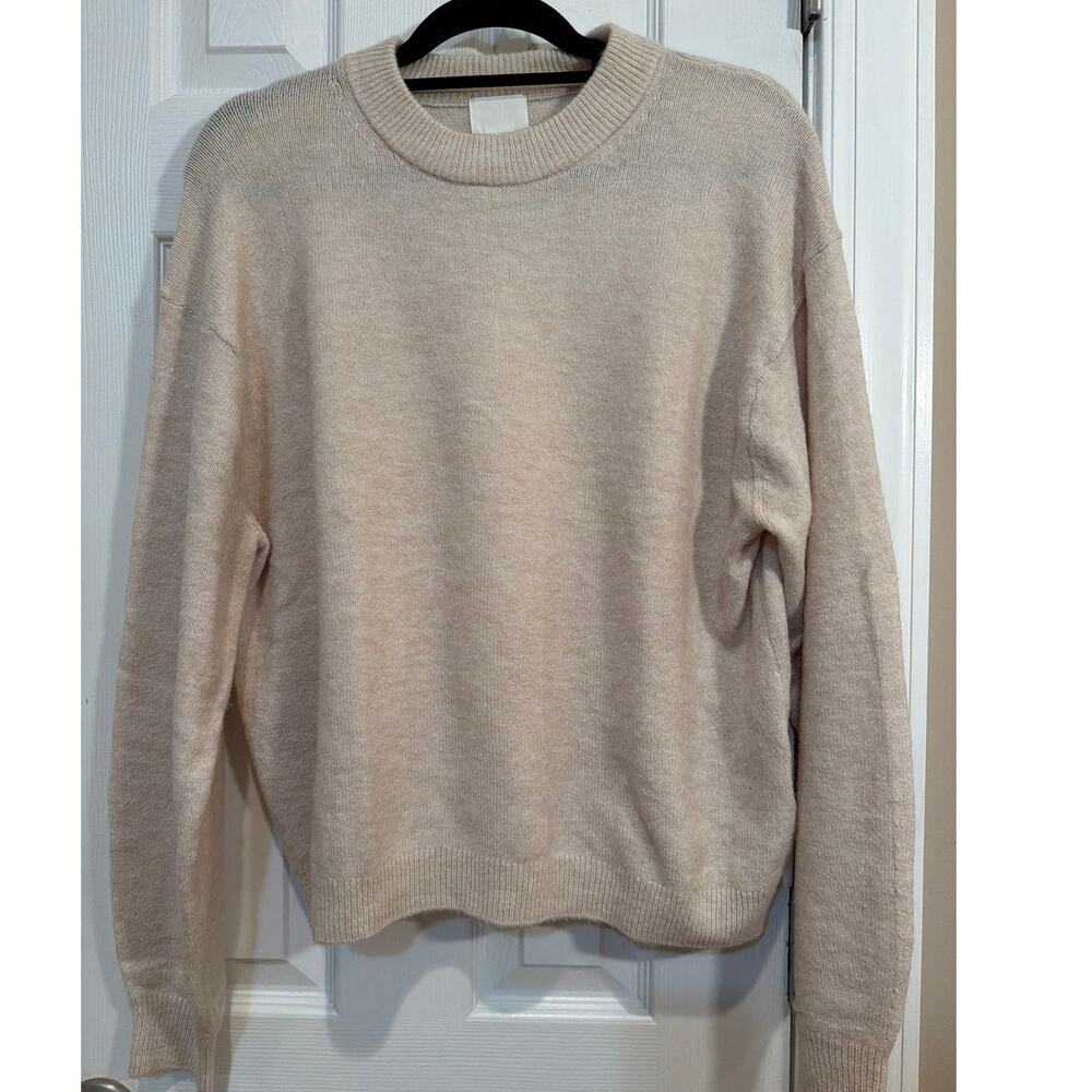 H&M cream oatmeal fuzzy knit crewneck Oversized drop shoulder cozy size S